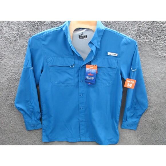 NWT Habit Herring Lake River Men's Medium Shirt Blue Fishing Outdoor Long Sleeve - Picture 1 of 15
